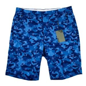G/FORE Blue Icon Camo Printed Golf Short Racer Sz32 GOLF Skulls Danube NWT 155$